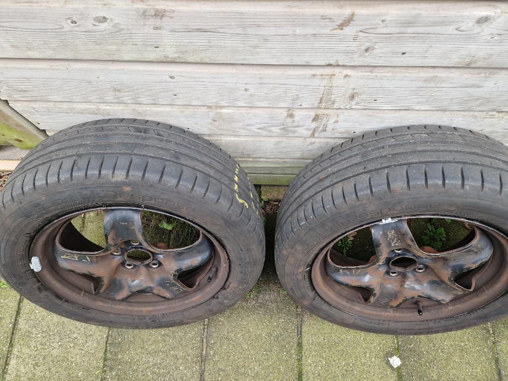 Stalen velgen met zomerbanden, Auto-onderdelen, Banden en Velgen, Ophalen, Gebruikt, Velg(en), 16 inch
