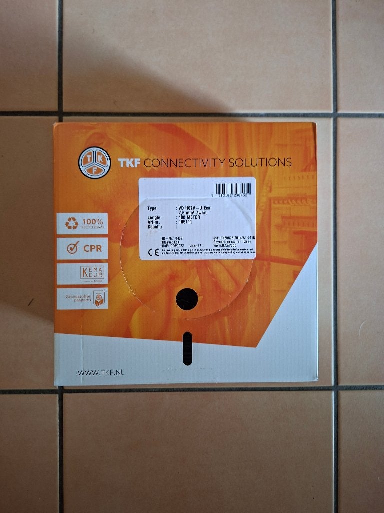 TKF installatie draad VD H07V 2.5mm2 Zwart 100m, Ophalen of Verzenden, Nieuw, Overige merken, Kabel of Snoer