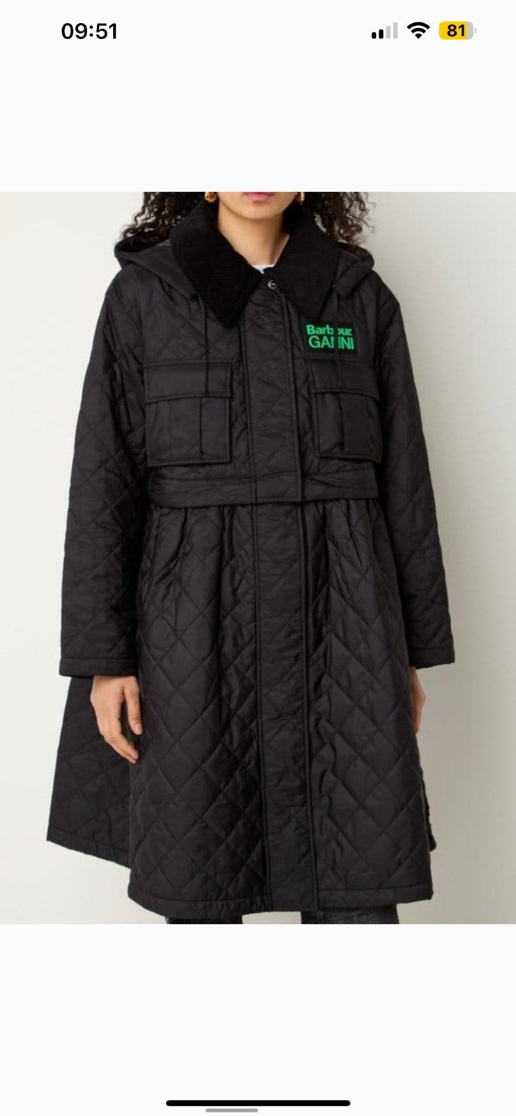 NEW- Black Ganni X Barbour Quilted Long Coat in size 40, Verzenden, Nieuw, Maat 38/40 (M), Zwart