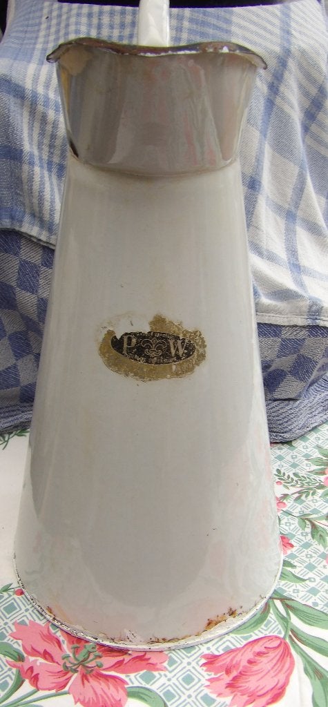 emaille Lampetkan/ brocante wit emaille waterkan/ kan, Ophalen of Verzenden