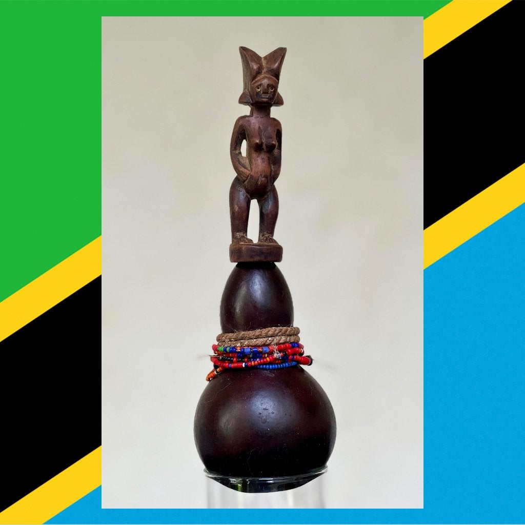 Afrikaanse medicinale Kwéré kalebas met houten beeldje, Ophalen of Verzenden