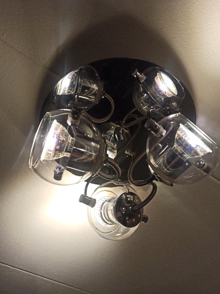 Retro plafond lamp, Ophalen, Zilver, Verstelbaar, GU10