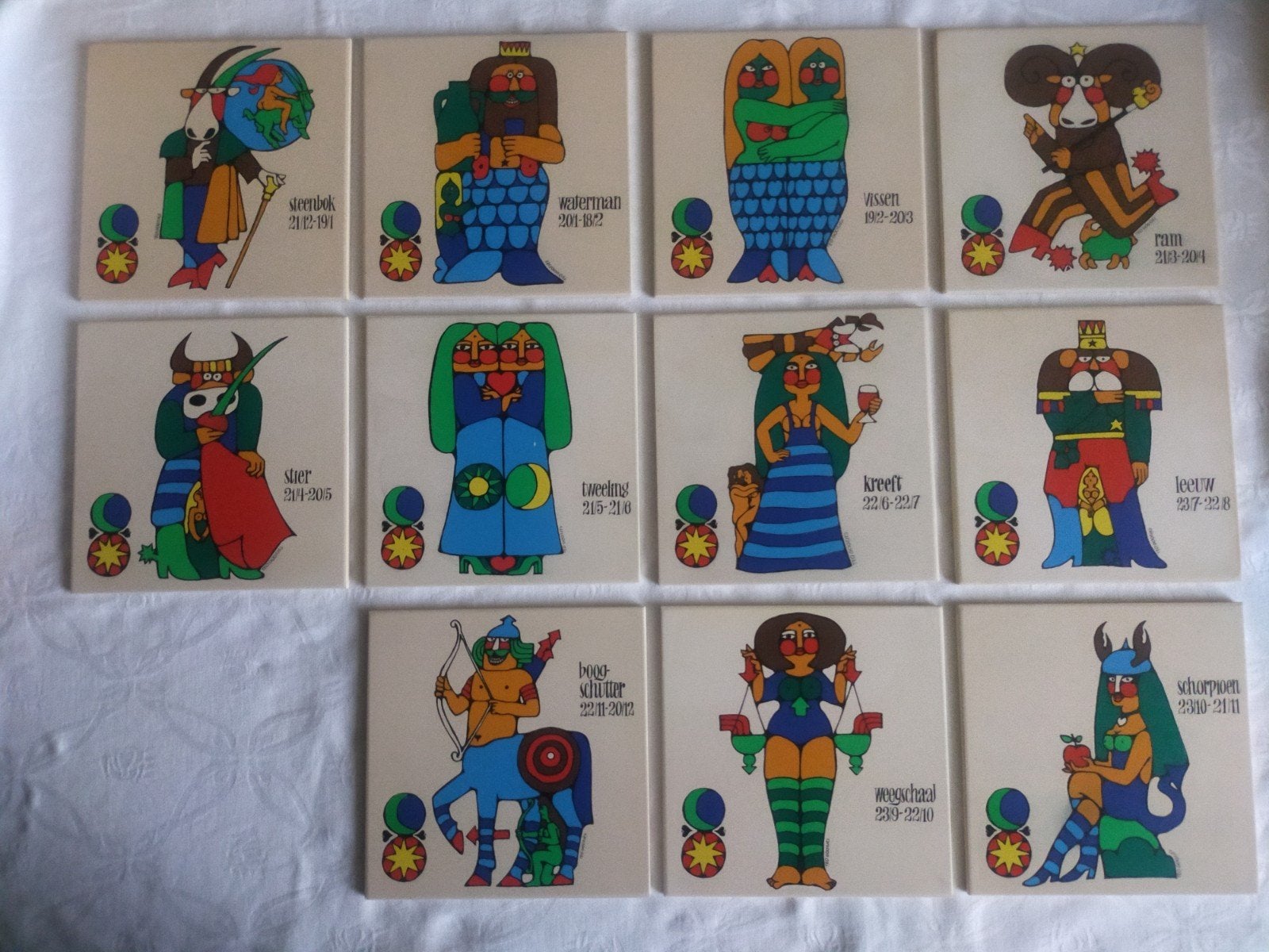 Vintage sterrenbeeld tegels door kunstenaar Theo Gootjes, Antiek en Kunst, Ophalen of Verzenden