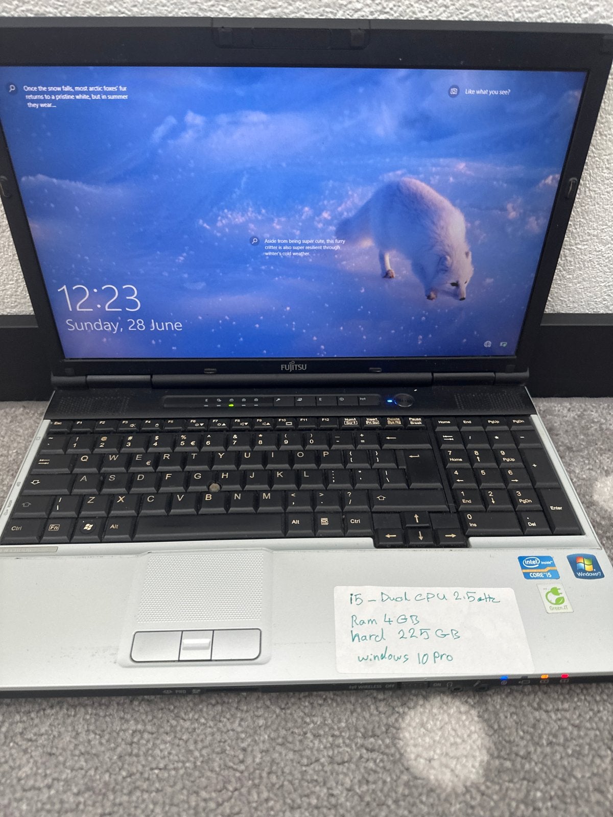 Fujitsu Laptop i5, 4GB RAM, 225GB HDD, Windows 10 Pro, Computers en Software, Windows Laptops, Gebruikt, HDD, 2 tot 3 Ghz, Ophalen of Verzenden
