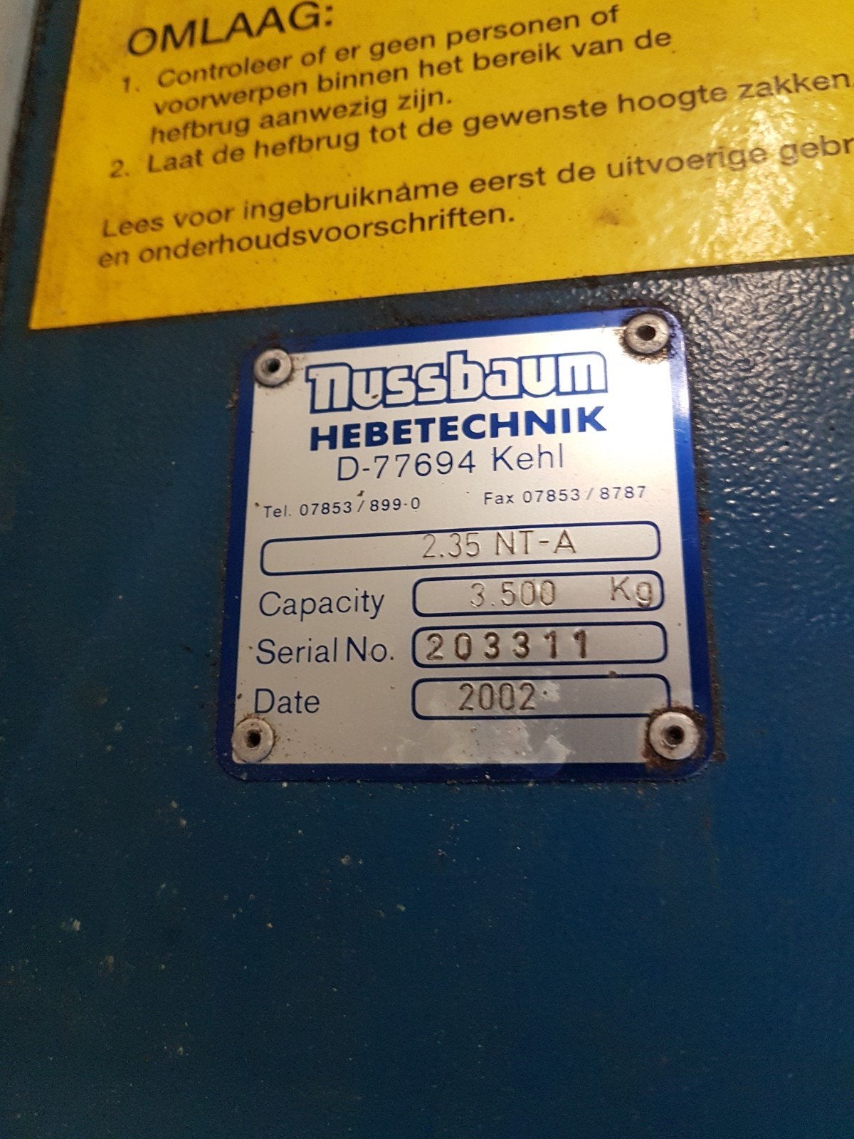 Nussbaum 2.35 NT-A stempel hefbrug inbouw/ middenkrik 3500kg, Ophalen of Verzenden, Gebruikt