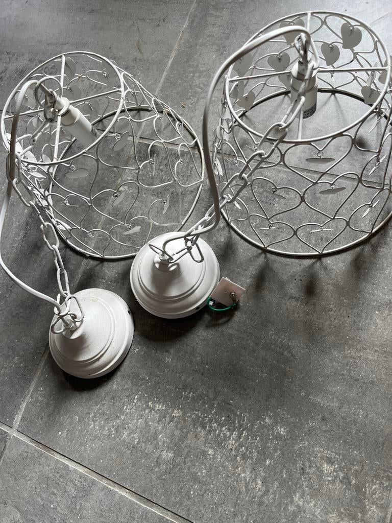 Witte Hartjes Lamp - Brocant & Romantisch Sfeerlicht, Ophalen of Verzenden, Gebruikt, Metaal, Minder dan 50 cm