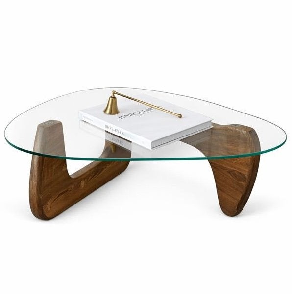 Bijzettafel met glazen blad en houten onderstel - Nieuw, Huis en Inrichting, Tafels | Salontafels, Ophalen, 50 tot 100 cm, 50 tot 100 cm