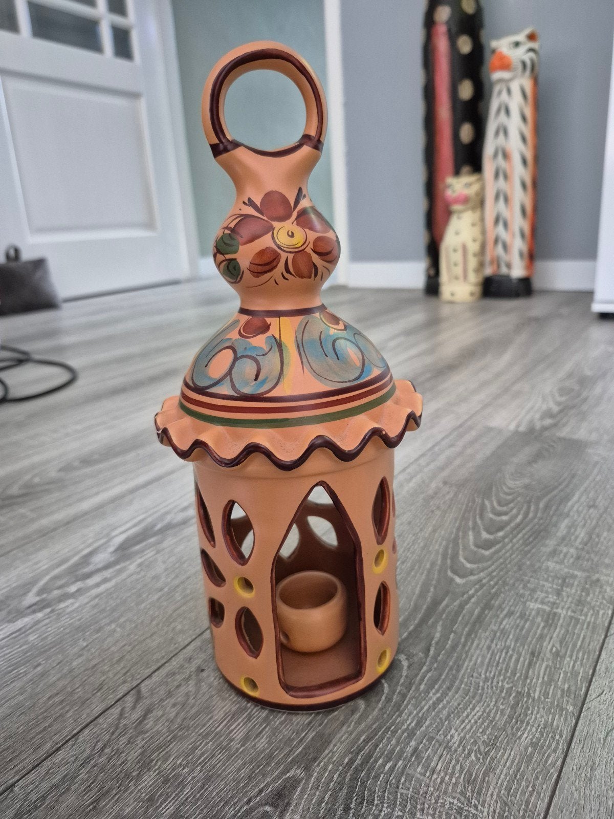 Handgeschilderde terracotta lantaarn uit Portugal, Gebruikt, Lantaarn, Meerkleurig, Overige merken