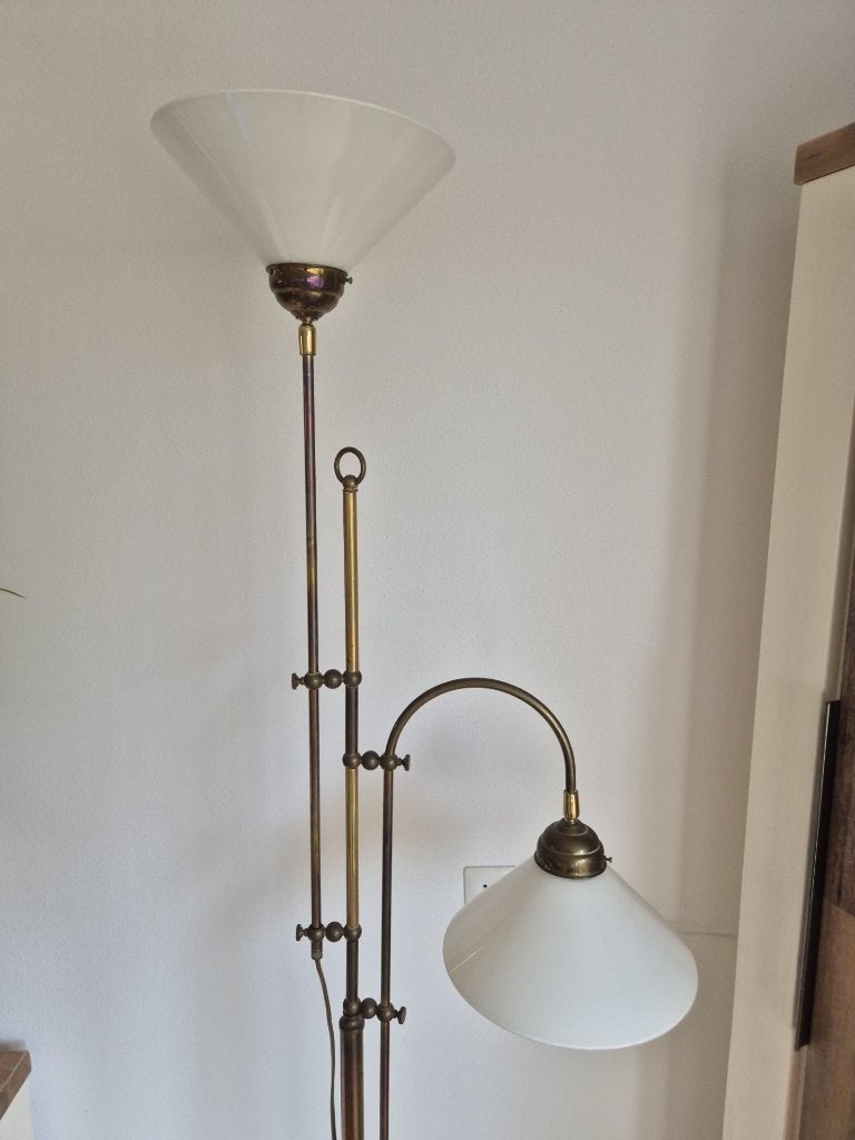 Vloerlamp –Stalamp – Dubbele Lamp - Metaal/Opaline -Berliner, Ophalen, Gebruikt, E27 (groot), Glas