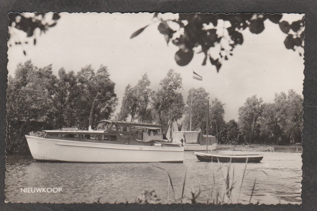 nieuwkoop  water met boot, Verzenden, 1940 tot 1960, Ongelopen, Zuid-Holland