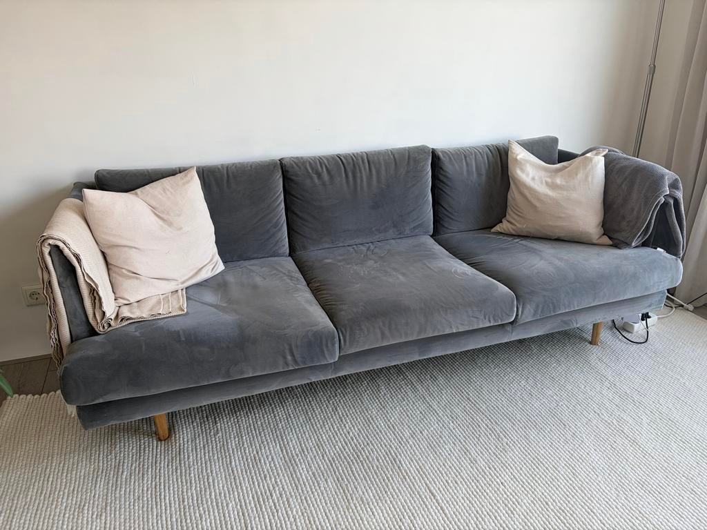 Grey Velvet 3-Seater Sofa | 210 cm, Ophalen, Gebruikt, Driepersoons, 75 tot 100 cm