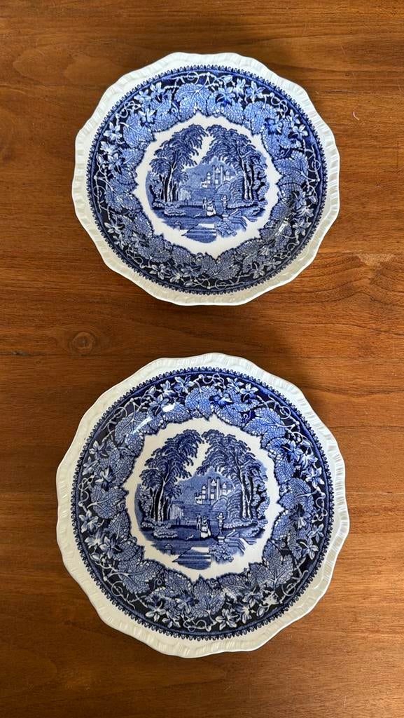 2 Mason’s Vista blauw ontbijtborden, Ophalen of Verzenden, Zo goed als nieuw, Bord(en), Overige stijlen