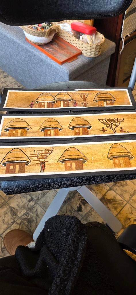 Set van 3 wandpanelen stro-marqueterie Afrikaanse hutten, Antiek en Kunst, Kunst | Niet-Westerse kunst, Ophalen of Verzenden