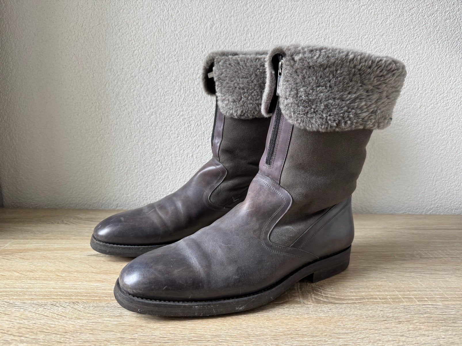 Santoni heren winterlaarzen leer met bont – maat 44 / UK 10, Bruin, Boots, Ophalen of Verzenden, Zo goed als nieuw