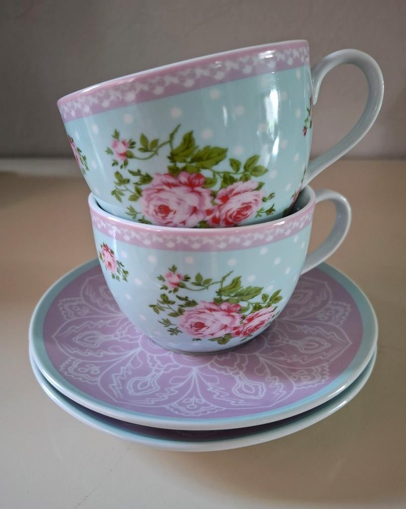 Clayre & Eef Kop en Schotel - Rozen en Stippen, Huis en Inrichting, Keuken | Servies, Ophalen of Verzenden, Porselein, Overige stijlen