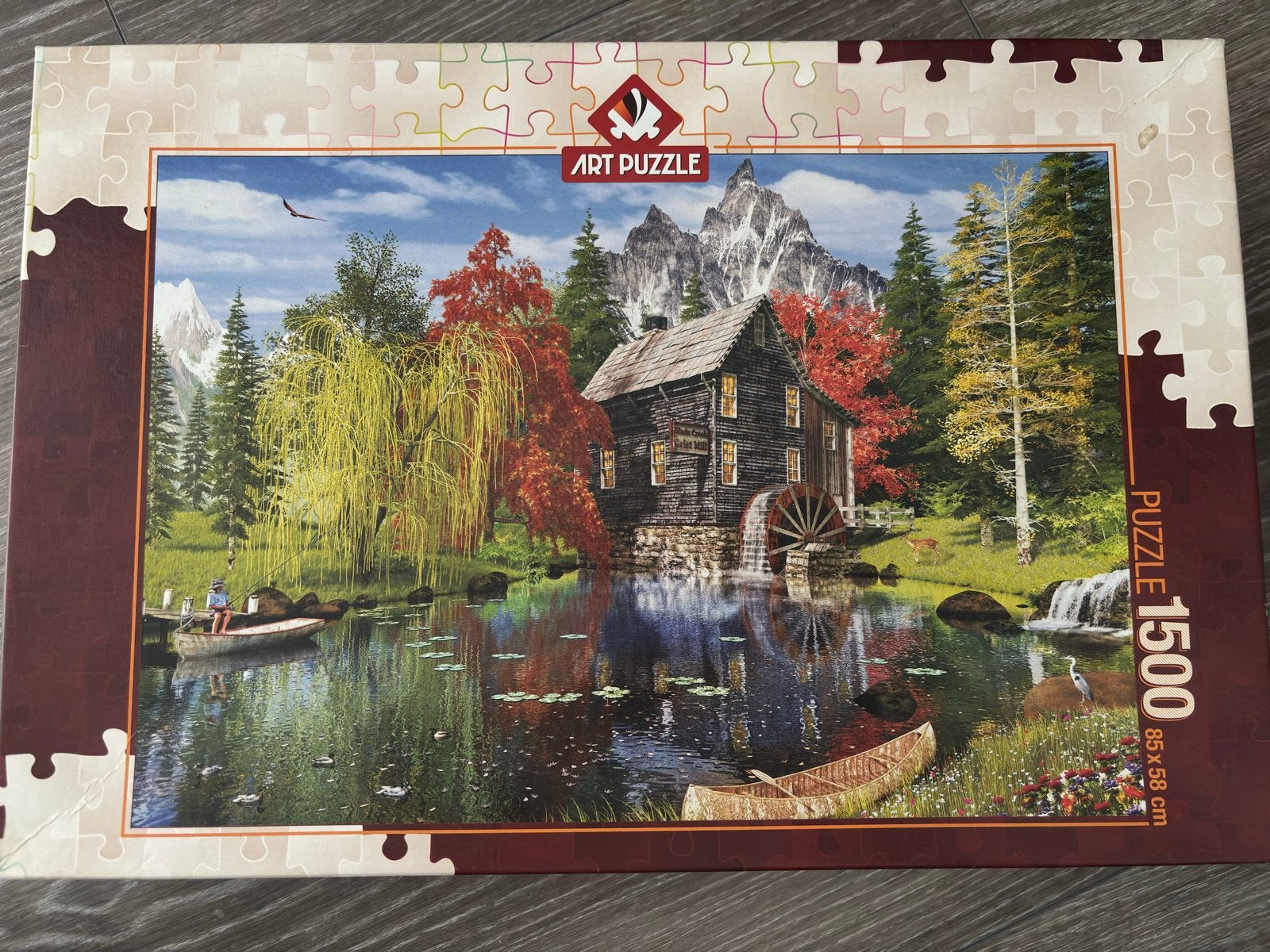 Art Puzzle 1500 stukjes - Watermolen in Herfstlandschap, Ophalen of Verzenden, 500 t/m 1500 stukjes, Zo goed als nieuw, Legpuzzel