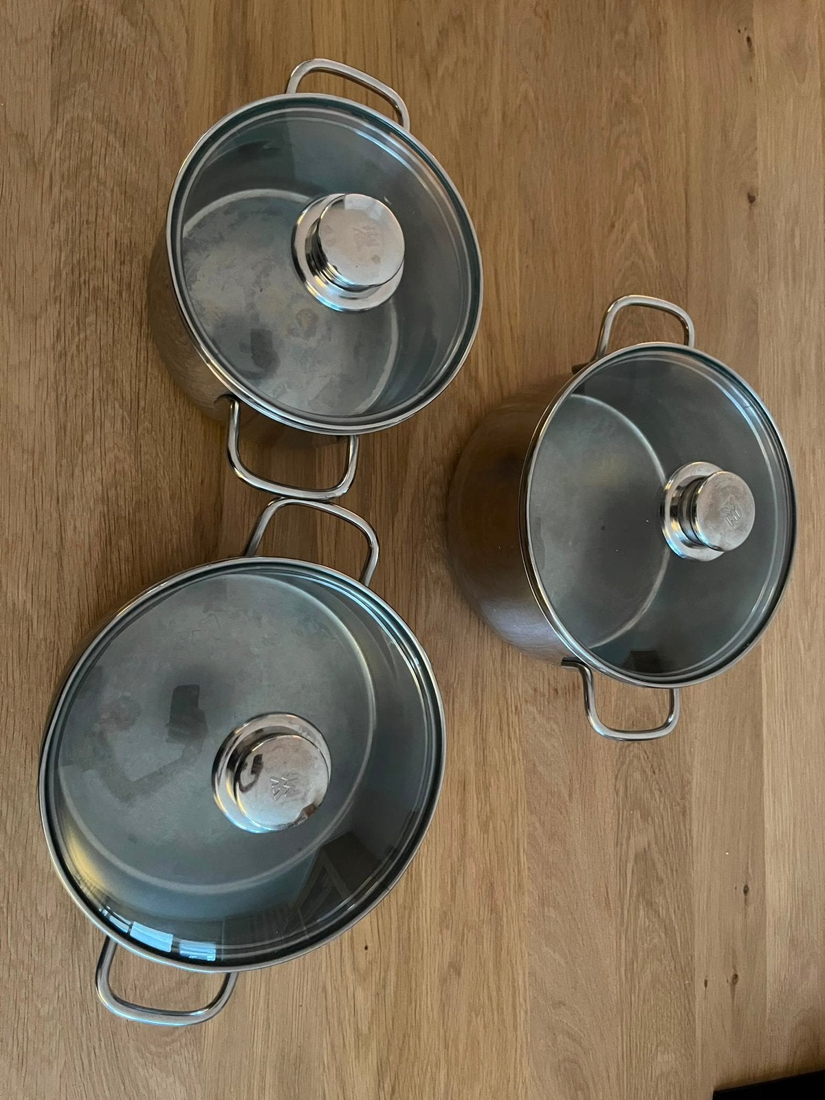 Pannen set 3-delig, Huis en Inrichting, Keuken | Potten en Pannen, Ophalen, Zo goed als nieuw, Rvs, Pannenset