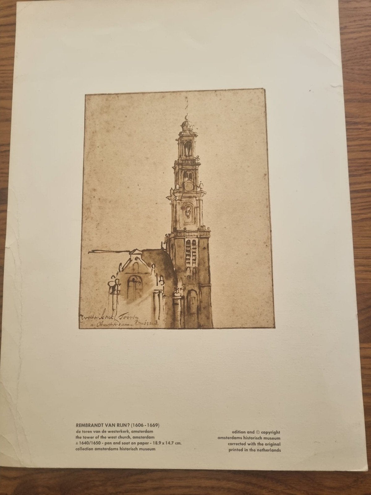 Prent van de Toren van de Westerkerk, Amsterdam, Antiek en Kunst, Ophalen, Reproductie, Print/reproductie