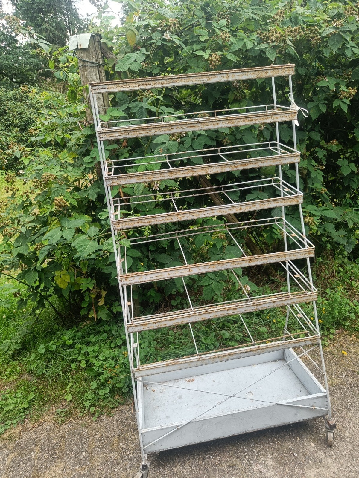 Vintage metalen bakkersrek met houten onderkant, Ophalen