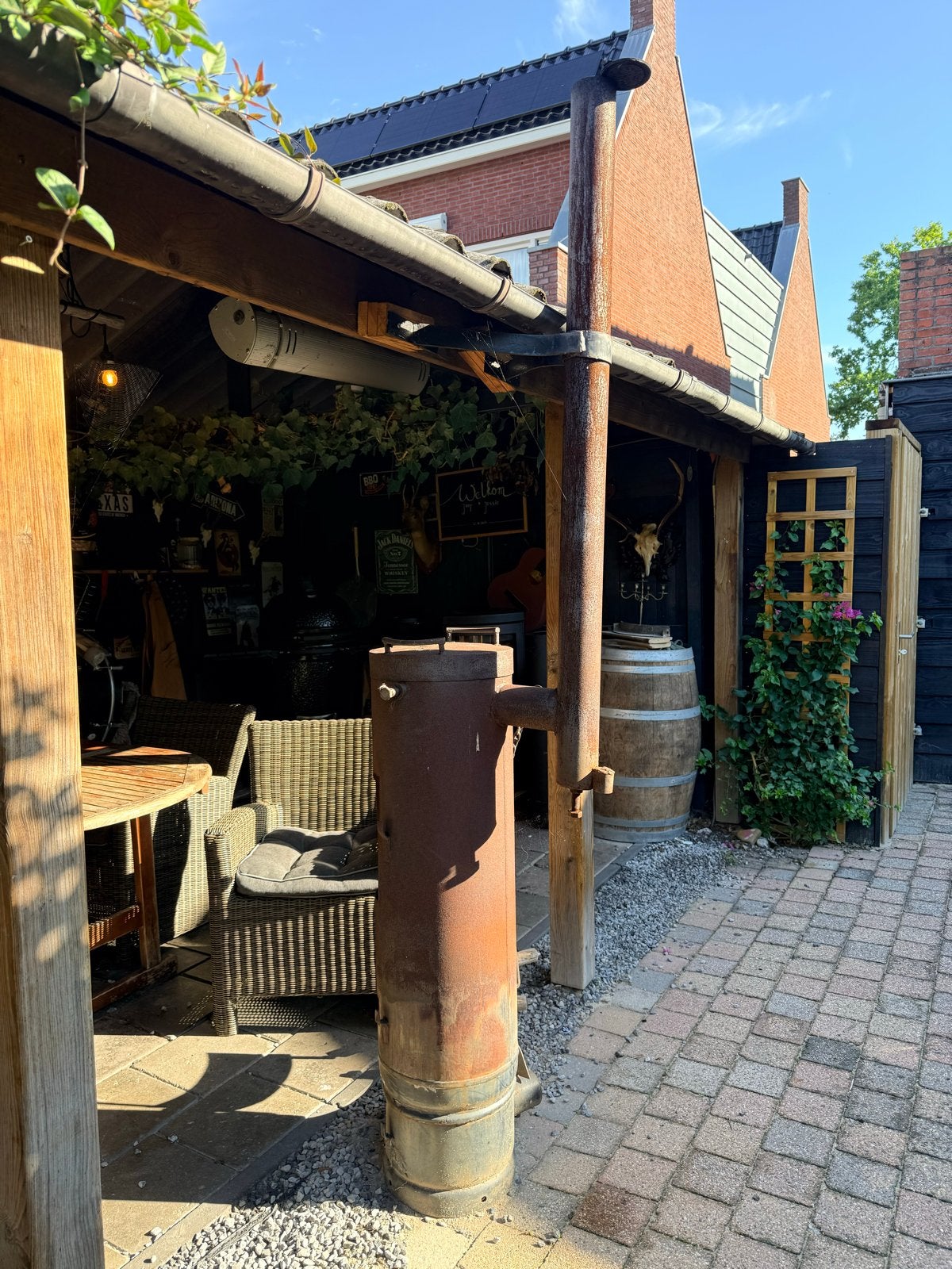 Unieke kachel voor buiten of overkapping (raampje kapot), Huis en Inrichting, Ophalen, Gebruikt, Houtkachel, Vrijstaand