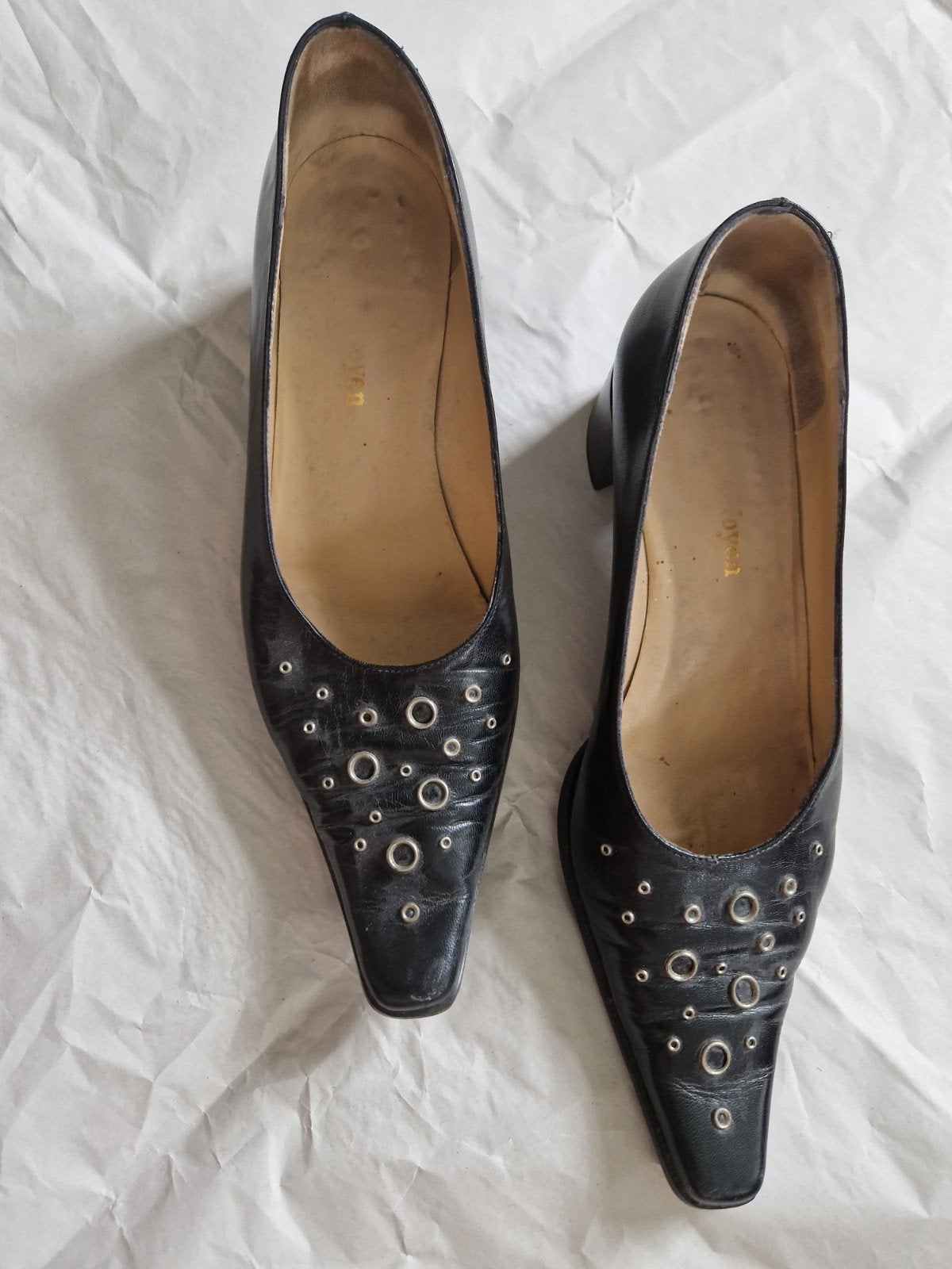 Zwarte dames loafers met studs. Italiaanse instappers 38., Ophalen of Verzenden, Instappers, Zwart, Zo goed als nieuw