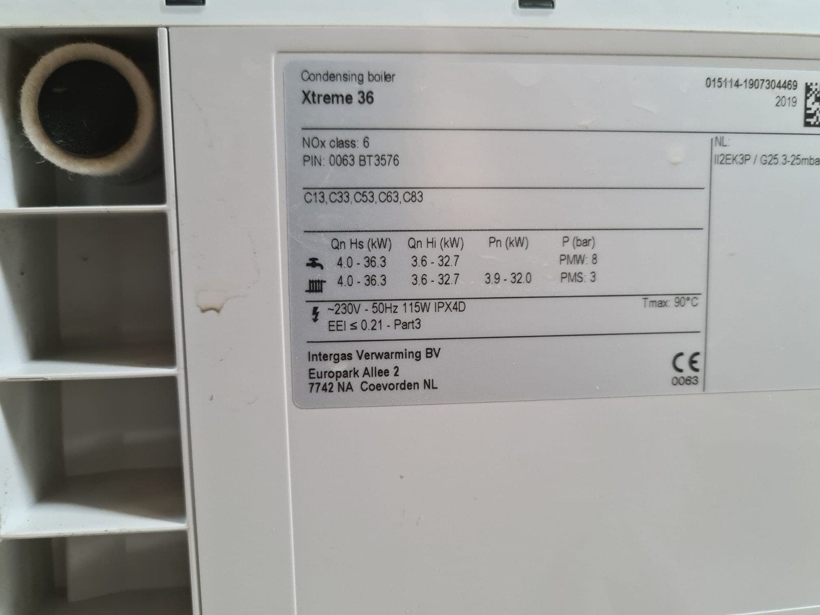 Intergas Xtreme 36 HR CV-ketel - 7 jaar oude, Doe-het-zelf en Verbouw, Verwarming en Radiatoren, Gebruikt, Hoog rendement (Hr)