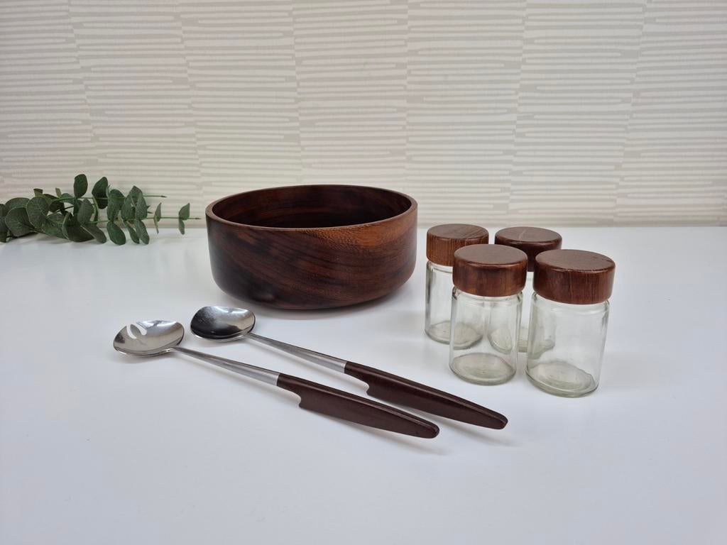 Slacouvert, potjes en slakom. Vintage Mid-Century teakhout., Ophalen of Verzenden, ., ., .
