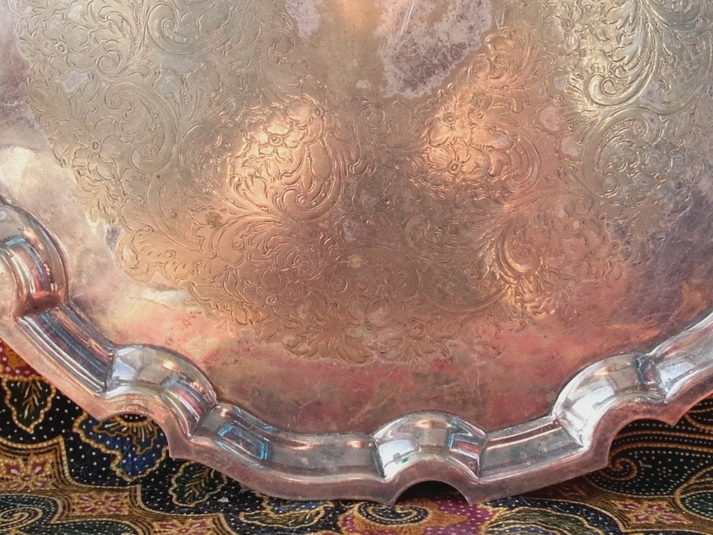Mooi antiek silverplate dienblad uit Engeland 35,7 cm., Antiek en Kunst, Ophalen of Verzenden