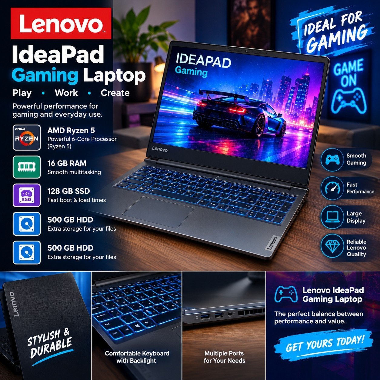 Lenovo IdeaPad Gaming Laptop - AMD Ryzen 5, 16GB RAM, Met videokaart, AMD Ryzen 5 4600H, Ophalen of Verzenden, Zo goed als nieuw