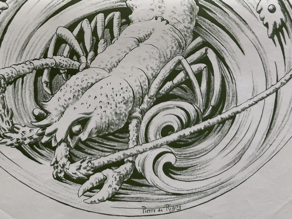 Litho uit 1907 – Vis & Kreeft – Grote Art-Nouveau print, Verzenden
