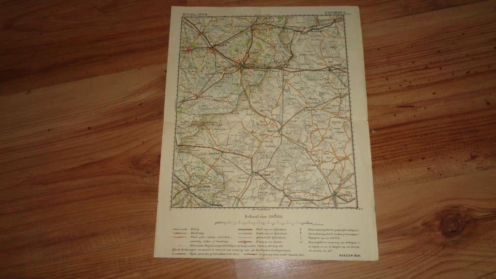 1920 landkaart Enschede en omgeving, Boeken, Atlassen en Landkaarten, Gelezen, ANWB, Verzenden, Landkaart