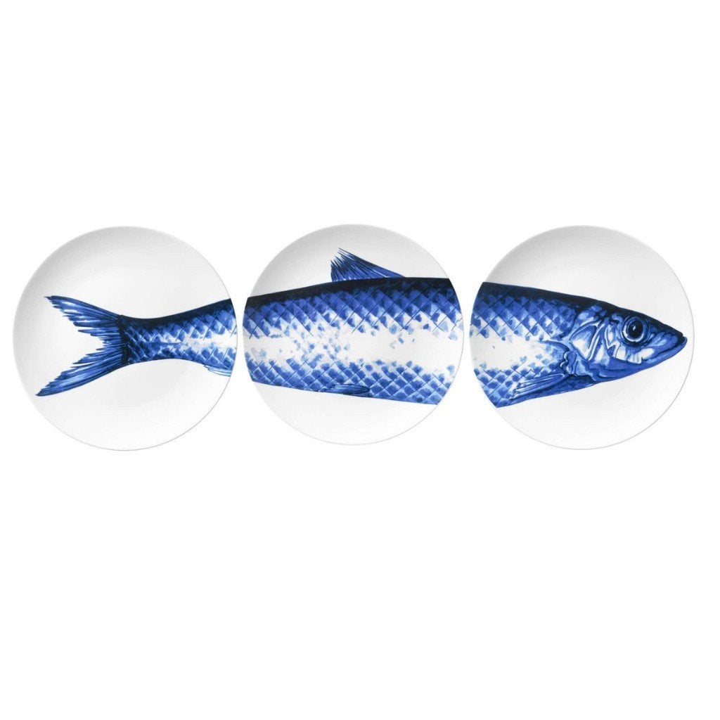 Heinen Delfts Blauw Borden met Vis (3 stuks) 26 cm, Huis en Inrichting, Nieuw, Ophalen of Verzenden, Wandbord of Wandpaneel, Handgemaakt