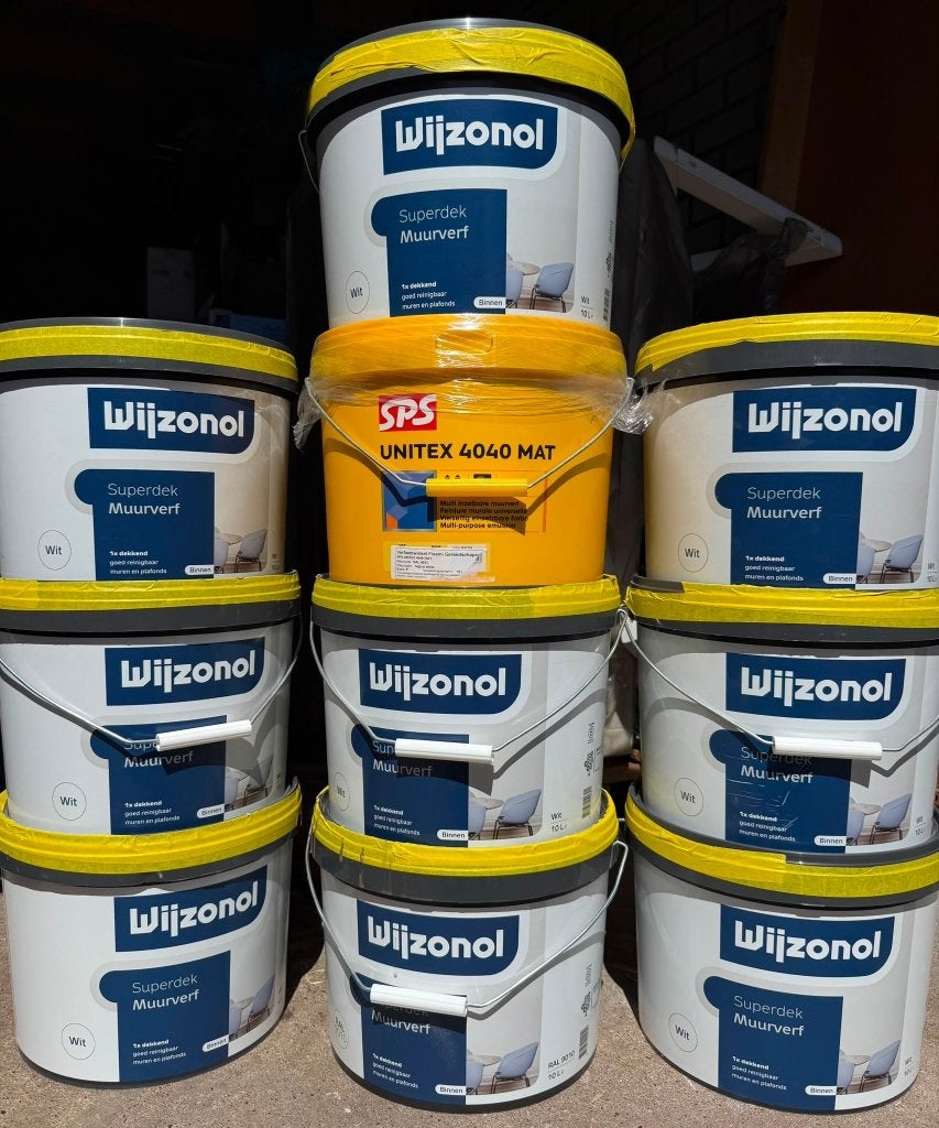 Muurverf Wijzonol Latex Wit ral9010 ral9003 PARTIJ OP=OP, Ophalen, Nieuw, Wit, Verf