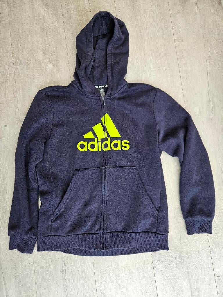 Z.g.a.n.: Adidas sweatvest jogging stof maat 164 blauw, Adidas, Jongen of Meisje, Trui of Vest, Ophalen of Verzenden