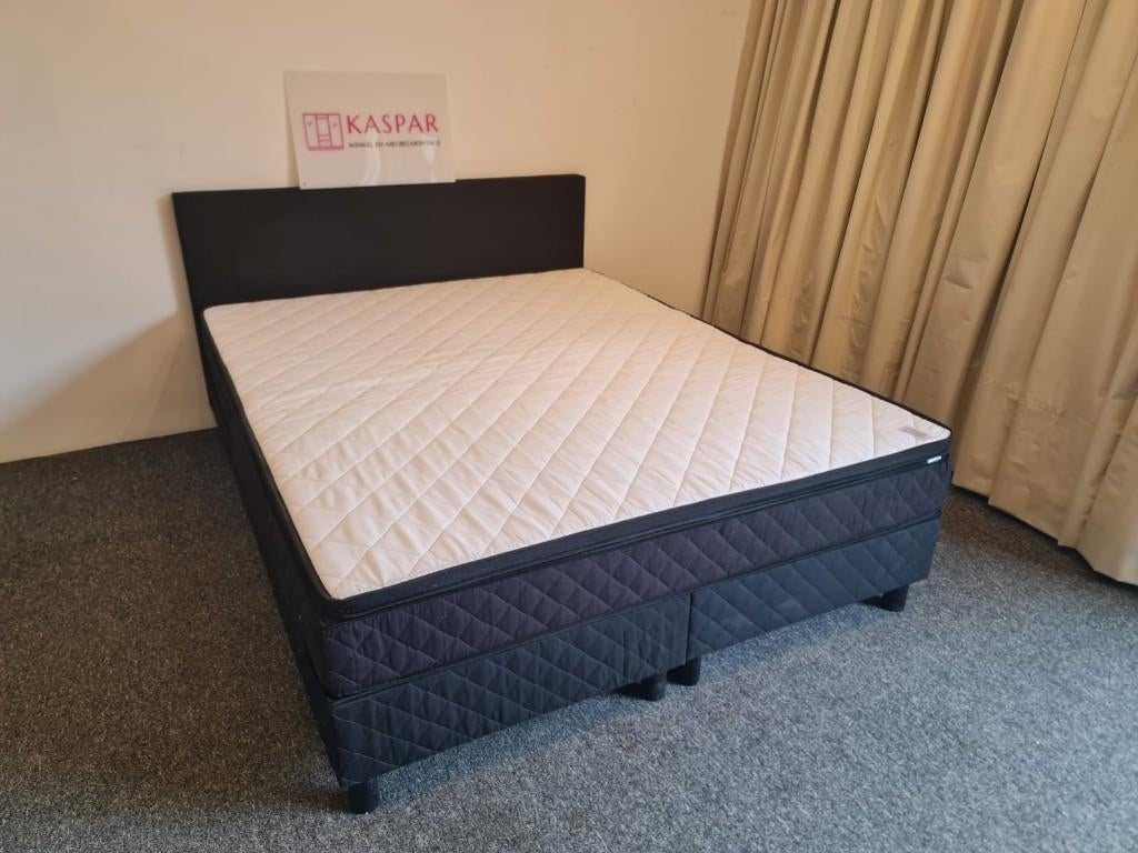 boxspring bed 160x200 met matras en top. Leveren mogelijk, Gebruikt, Zwart, Tweepersoons, Ophalen of Verzenden