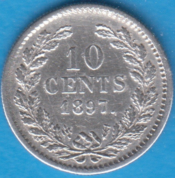 Nederland 10 cent 1897 Wilhelmina zilver in munthouder, Zilver, Ophalen of Verzenden, 10 cent, Koningin Wilhelmina