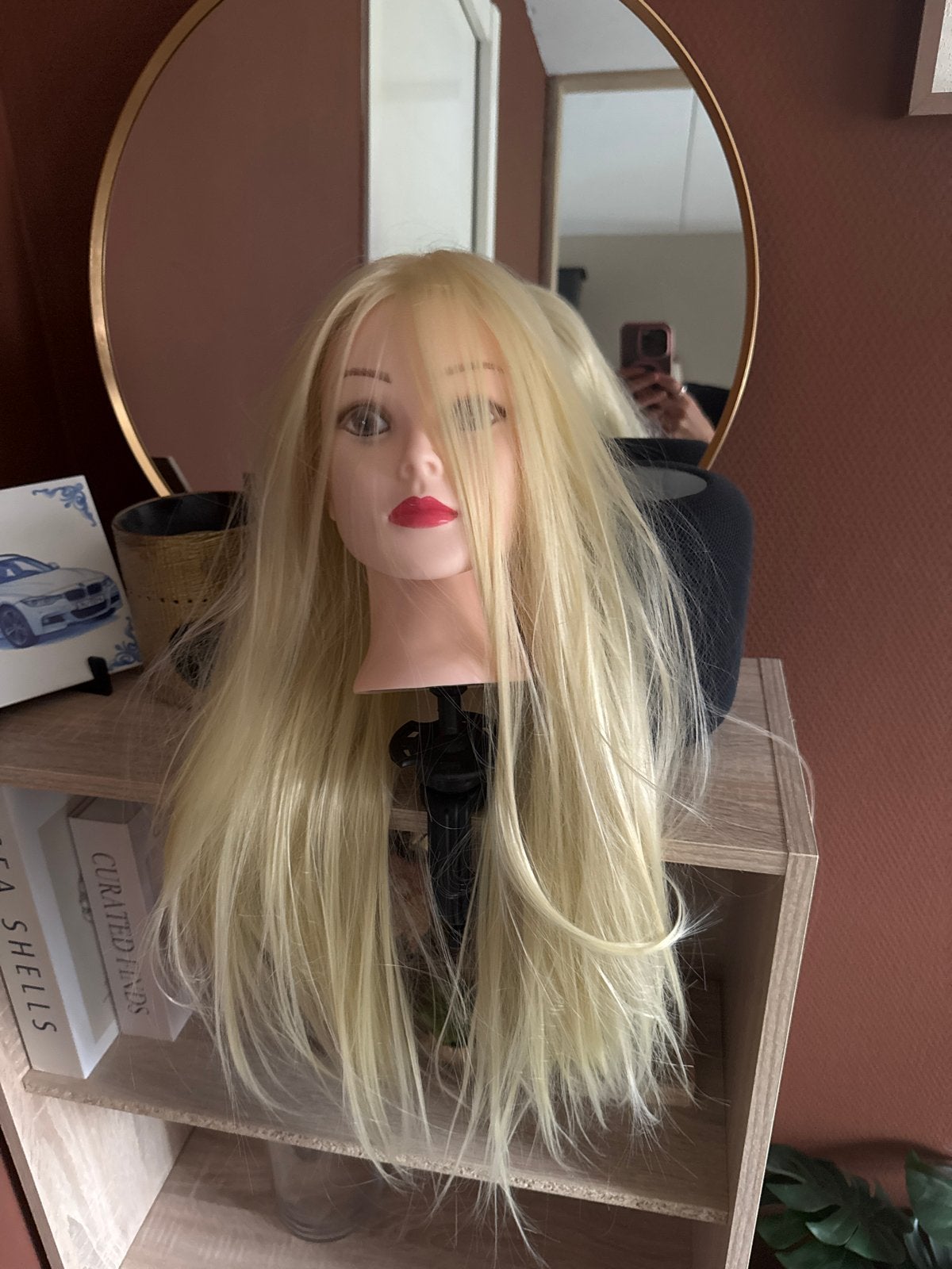 Oefenhoofd met haar en haarclips, Ophalen, Gebruikt, Pruik of Haarverlenging