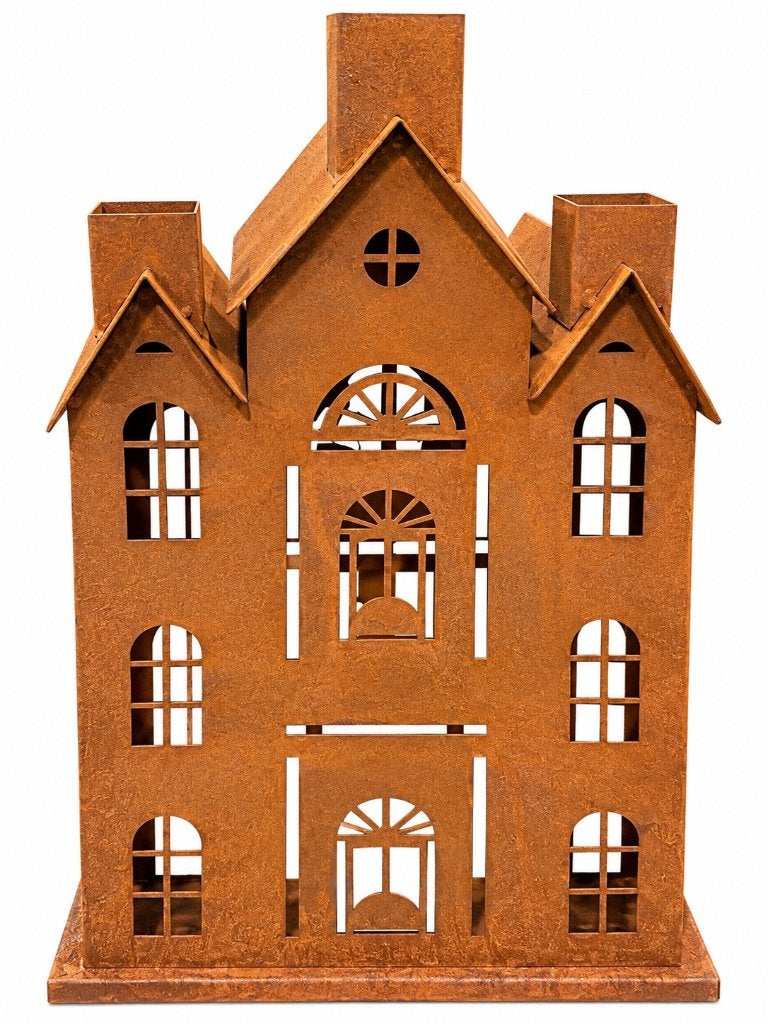 windlicht in vorm van een huis, Windlicht, 38 cm, Bruin, Verzenden