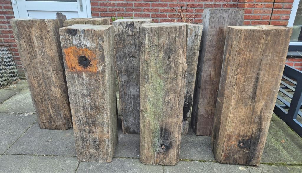 Gave houten sokkels van oude stoere meerpalen., Huis en Inrichting, Woonaccessoires | Zuilen en Pilaren, Ophalen, Vrumd Wonen
