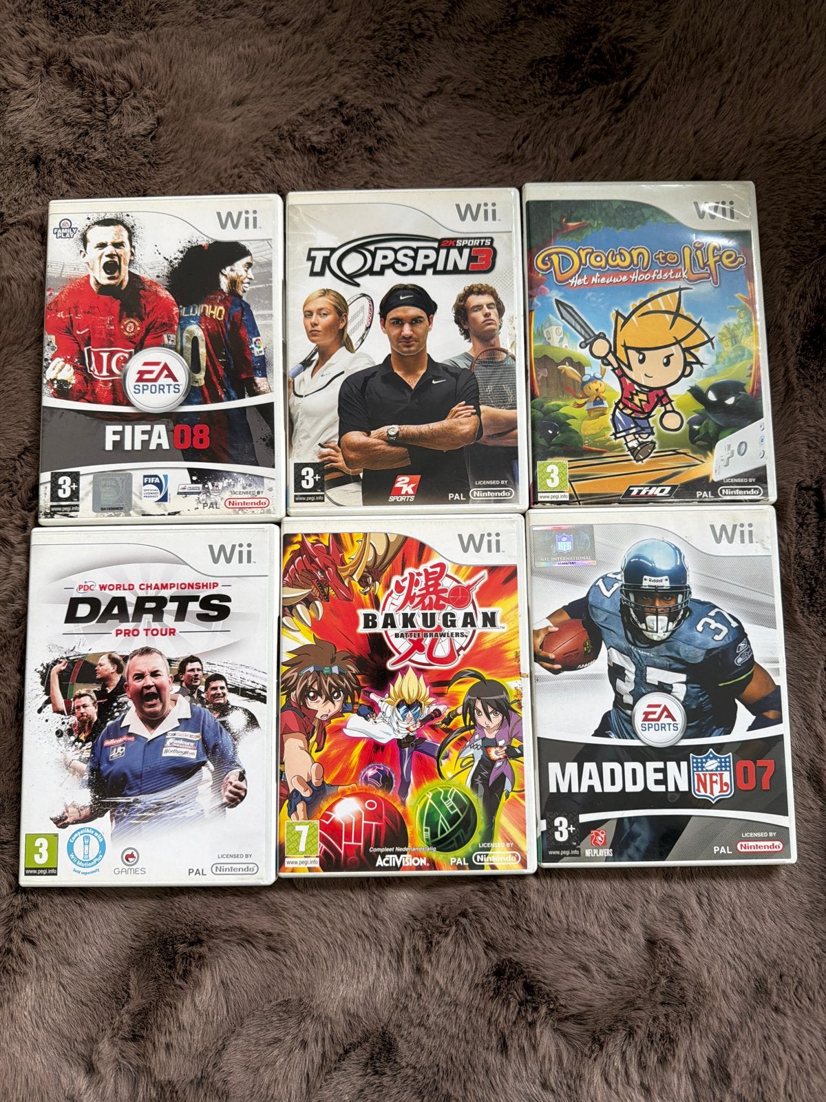Wii Games: FIFA 08, Top Spin 3, Darts, Bakugan, Madden, Gebruikt, 1 speler, Ophalen of Verzenden, Vanaf 3 jaar
