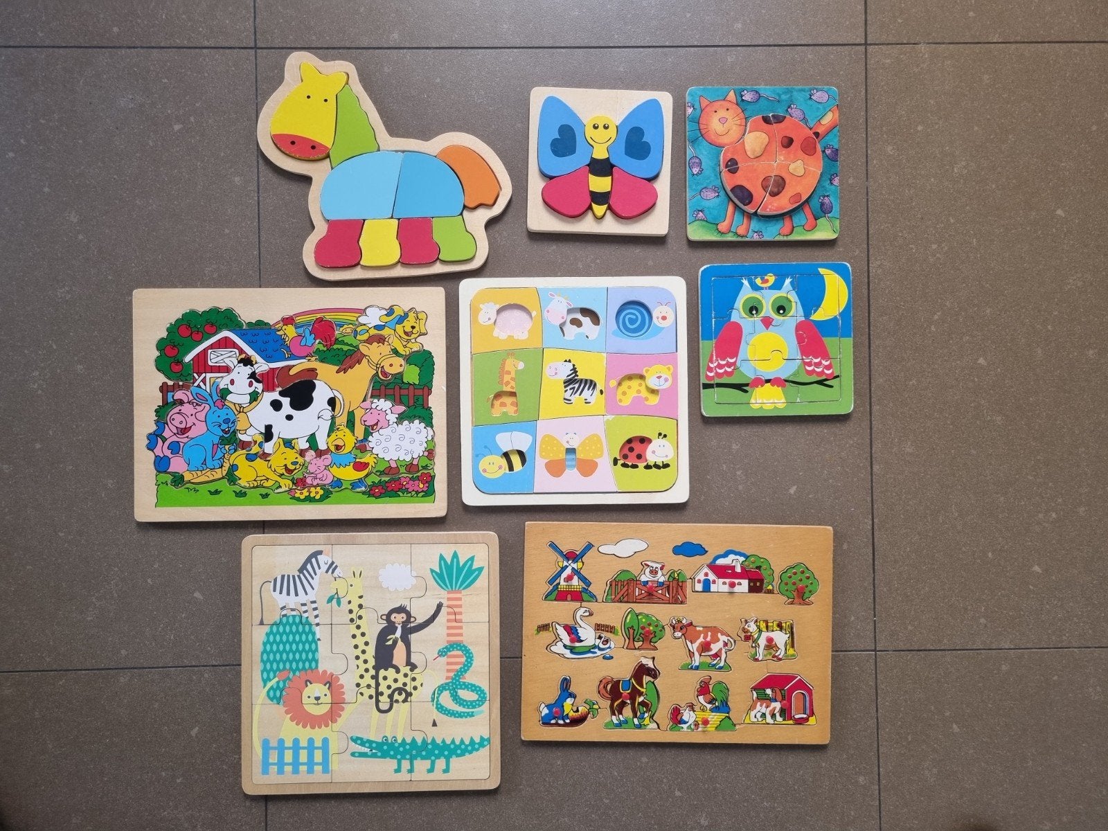 8 Houten dieren puzzels, Gebruikt, Ophalen of Verzenden, Van hout, Minder dan 10 stukjes