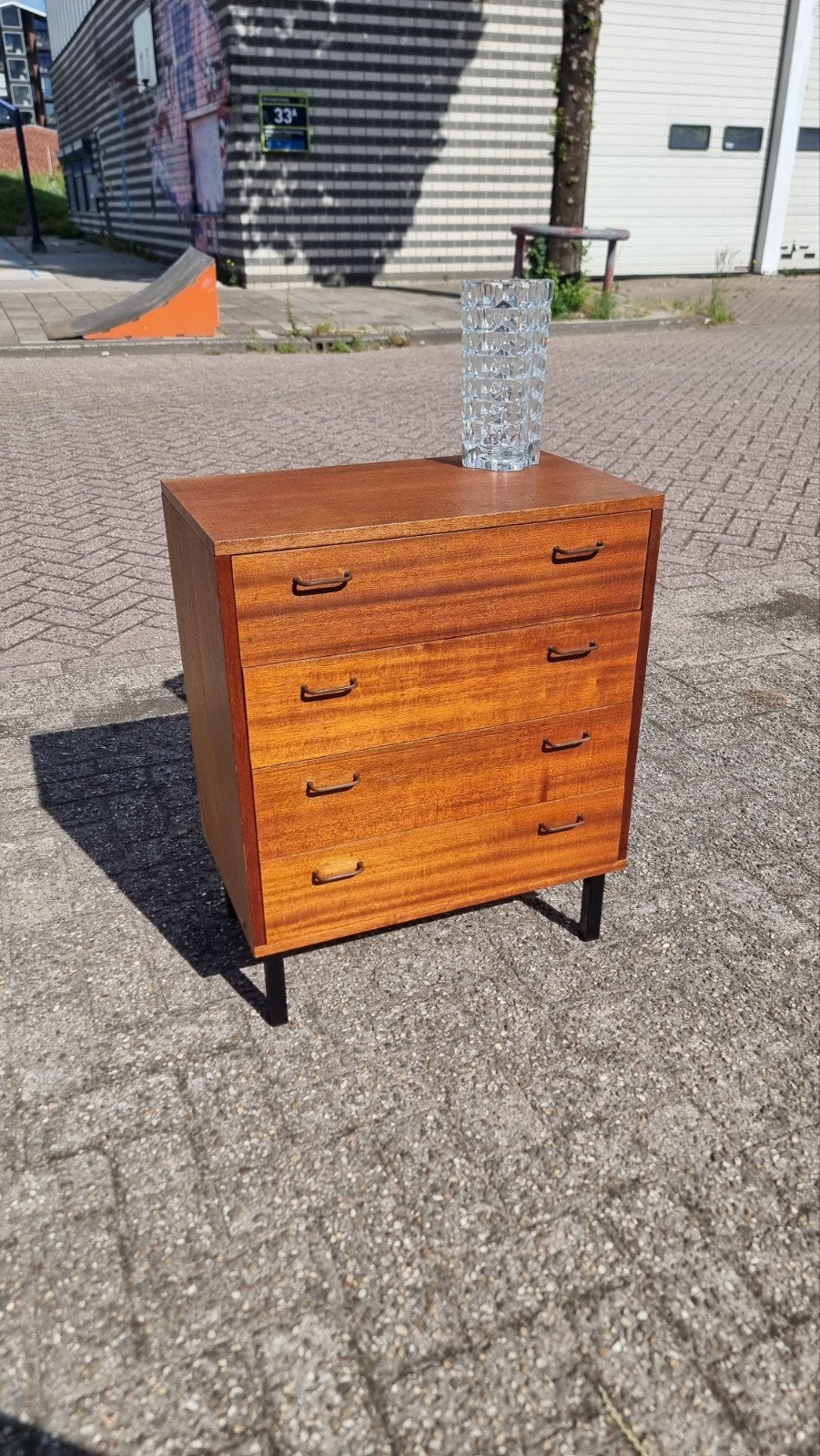 Vintage Ladenkast jaren 60 teak, Z, Gebruikt, ,, Ophalen of Verzenden