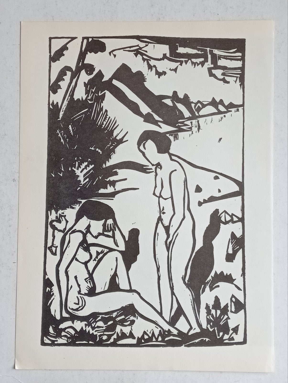Houtsnede print naakt erotiek, Ophalen of Verzenden