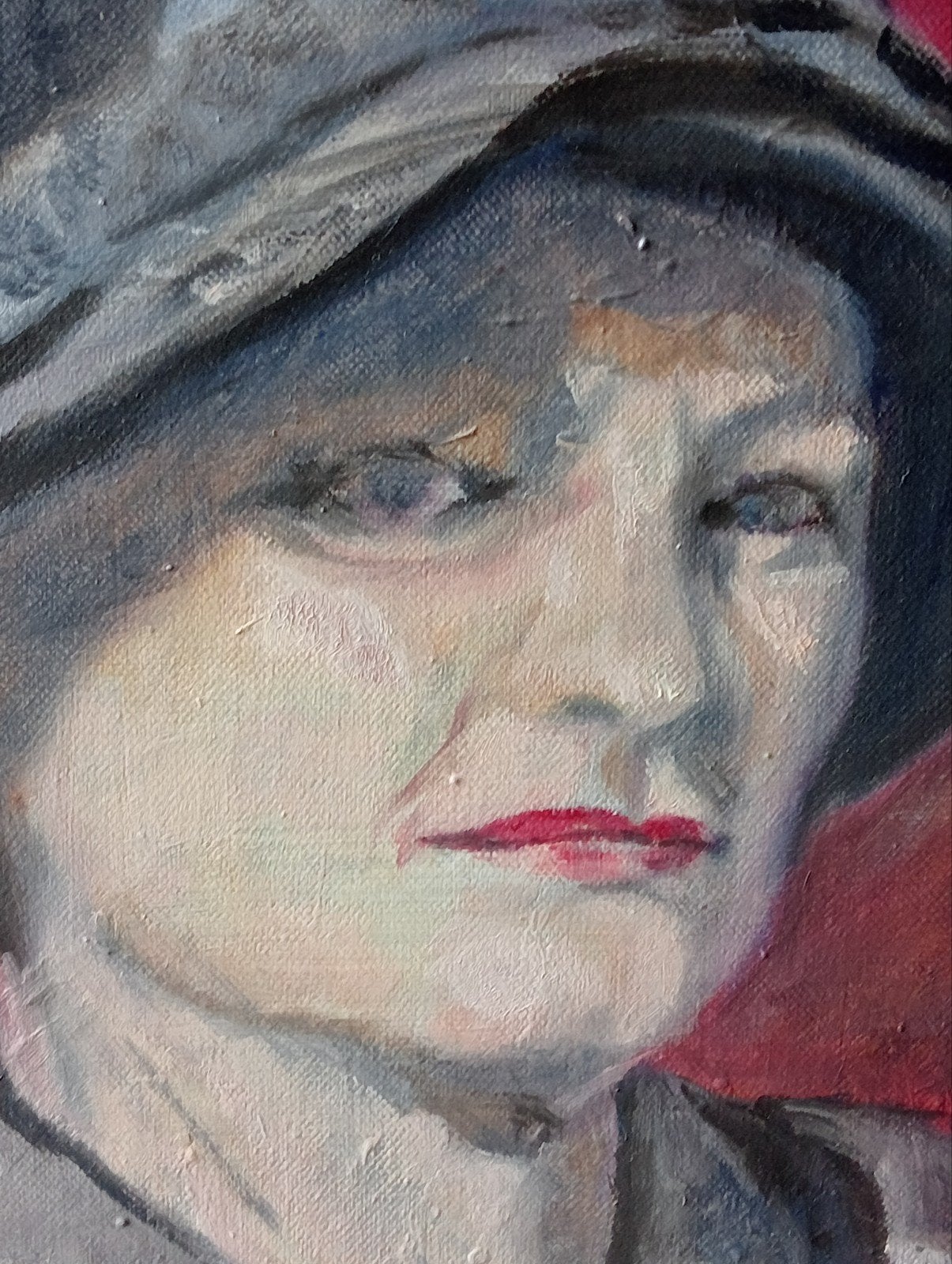 Olieverf schilderij portret vrouw met hoed, Ophalen of Verzenden