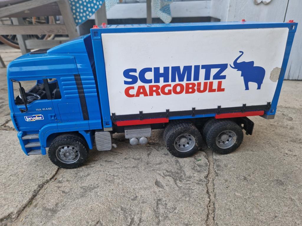 Bruder MAN vrachtwagen met Schmitz Cargobull oplegger, Ophalen of Verzenden, Gebruikt