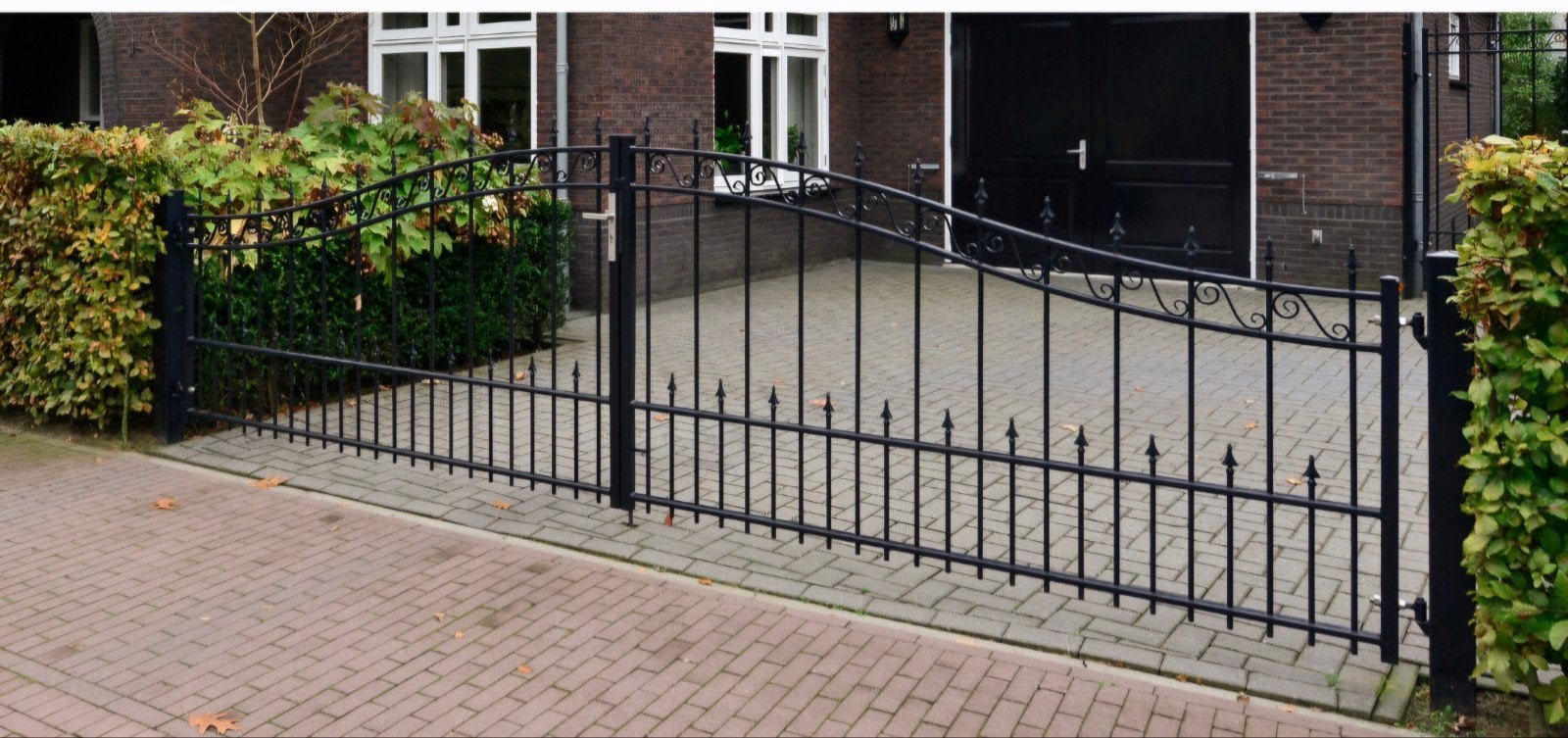 Grote Zwarte Dubbele Poort / Sierhekwerk 480 cm – Compleet, Ophalen, Met poort, Gebruikt, Sierhekwerk