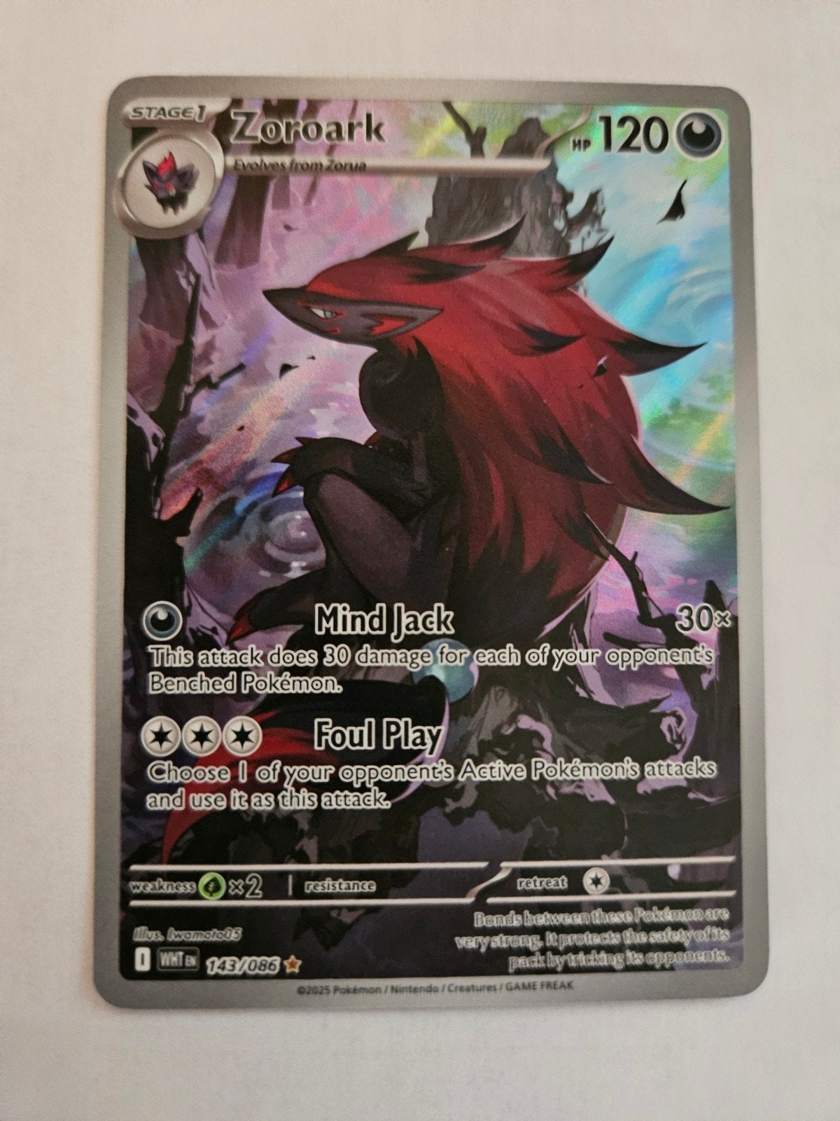 Zoroark (WHT 143) IR White Flare Pokémon Kaart, Ophalen of Verzenden, Zo goed als nieuw, Losse kaart, Foil
