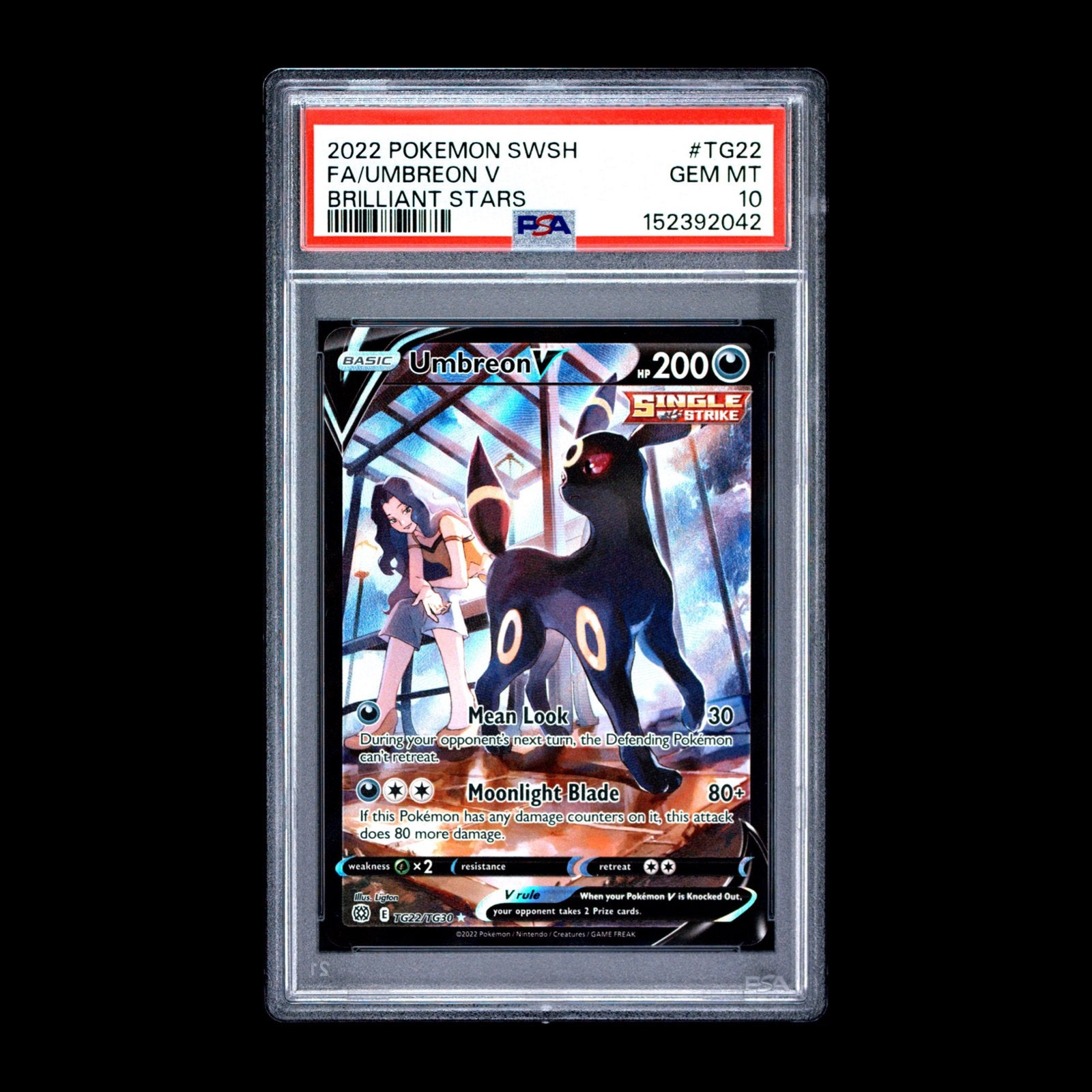 PSA 10 Umbreon V TG22 Brilliant Stars Pokemon Kaart, Ophalen of Verzenden, Nieuw, Losse kaart