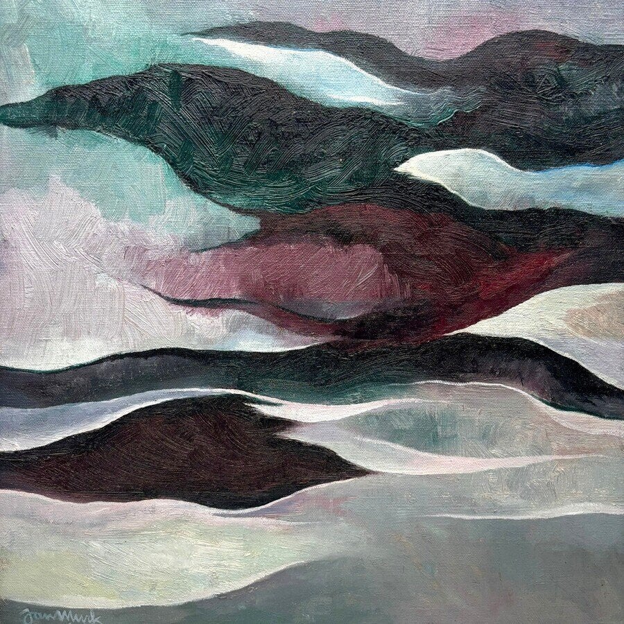 Jan Murk de Vries abstract landschap wit groen donkerpaarse, Ophalen of Verzenden