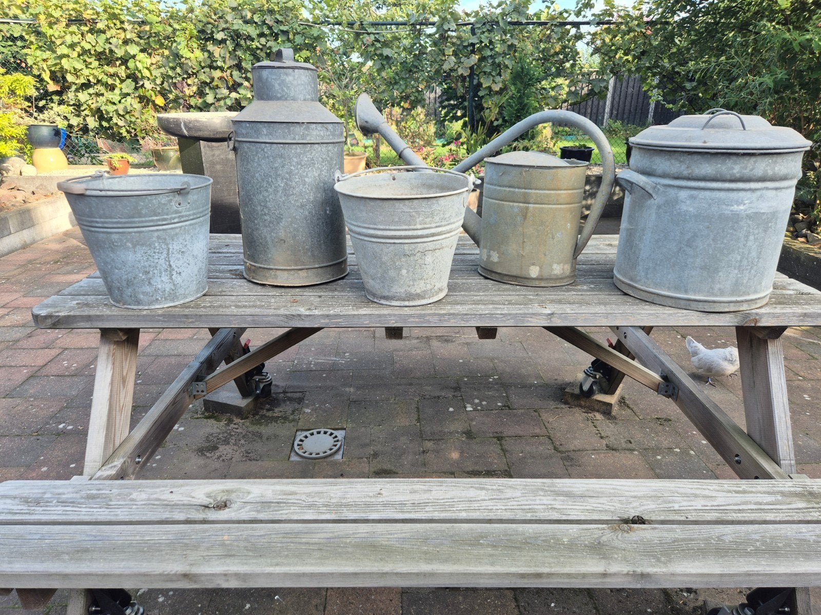 Set van 5 vintage zinken tuinaccessoires, Ophalen